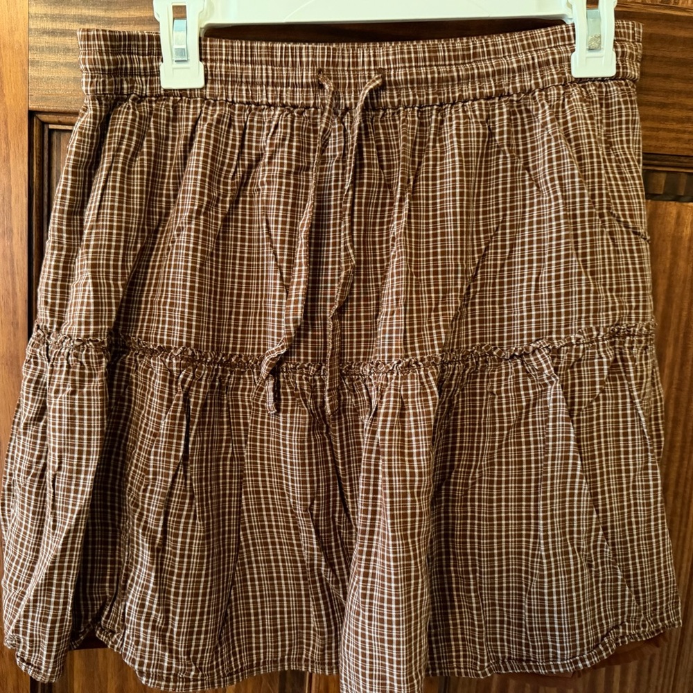 LOFT Brown Plaid A-Line Skirt